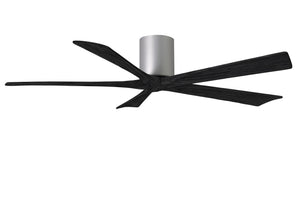 Matthews Fan IR5H-BN-BK-60 Irene-5H five-blade flush mount paddle fan in Brushed Nickel finish with 60” solid matte black wood blades. 