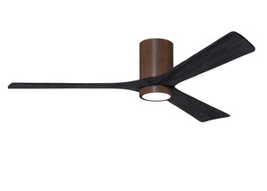 Matthews Fan IR3HLK-WN-BK-60 Irene-3HLK three-blade flush mount paddle fan in Walnut finish with 60” solid matte black wood blades and integrated LED light kit.