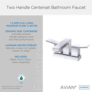Gerber D307019BS Satin Black Avian Two Handle Centerset Lavatory Faucet