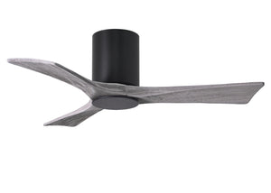 Matthews Fan IR3HLK-BK-BW-42 Irene-3HLK three-blade flush mount paddle fan in Matte Black finish with 42” solid barn wood tone blades and integrated LED light kit.