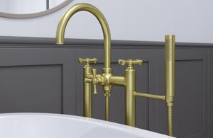 Pfister Brushed Gold Traditional 2-handle Tub Filler With Hand Shower LG6-1TBBG
