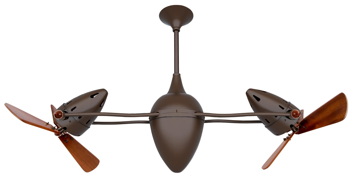 Matthews Fan AR-BZZT-WD Ar Ruthiane 360° dual headed rotational ceiling fan in bronzette finish with solid sustainable mahogany wood blades.