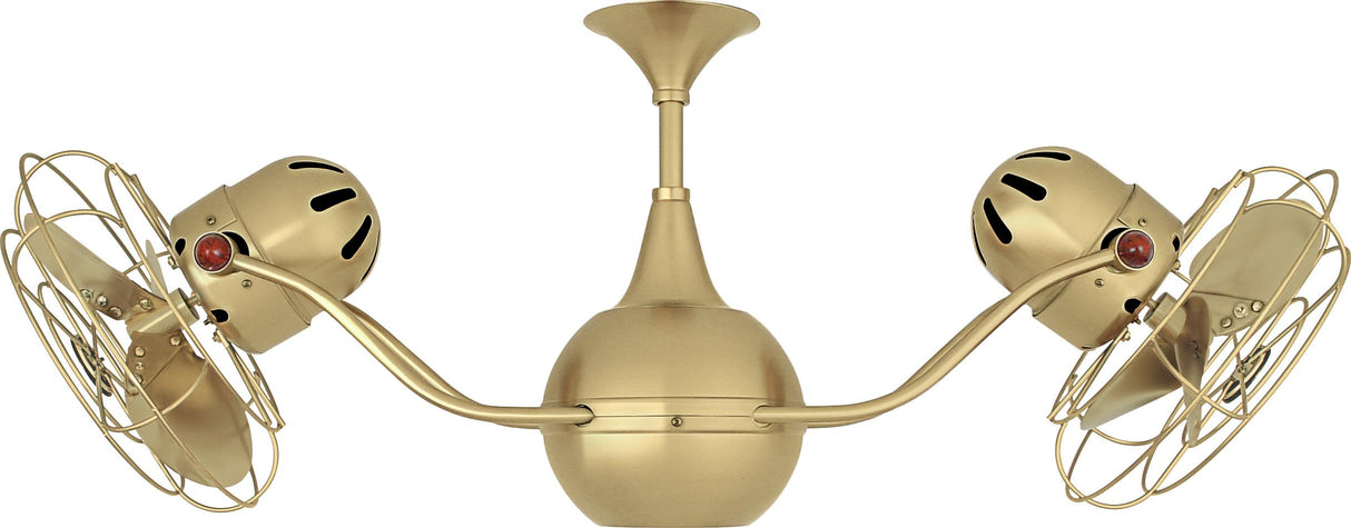 Matthews Fan VB-BRBR-MTL Vent-Bettina 360° dual headed rotational ceiling fan in brushed brass finish with metal blades.