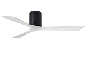 Matthews Fan IR3H-BK-MWH-52 Irene-3H three-blade flush mount paddle fan in Matte Black finish with 52” solid matte white wood blades. 