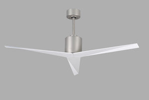 Matthews Fan EK-BN-WH Eliza 3-blade paddle fan in Brushed Nickel finish with gloss white all-weather ABS blades. Optimized for wet locations.