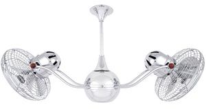 Matthews Fan VB-CR-MTL-DAMP Vent-Bettina 360° dual headed rotational ceiling fan in polished chrome finish with metal blades for damp location.