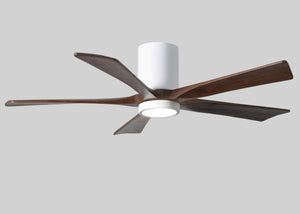Matthews Fan IR5HLK-WH-WA-52 IR5HLK five-blade flush mount paddle fan in Gloss White finish with 52” solid walnut tone blades and integrated LED light kit.