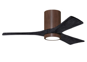 Matthews Fan IR3HLK-WN-BK-42 Irene-3HLK three-blade flush mount paddle fan in Walnut finish with 42” solid matte black wood blades and integrated LED light kit.