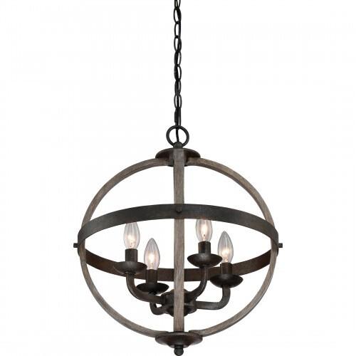 Quoizel FSN5204RK Fusion 4lts foyer  rustic black 16.5"d Pendant