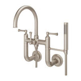 Tisbury Wall Mount 2-Handle Tub Filler with Hand Shower in Brushed Nickel