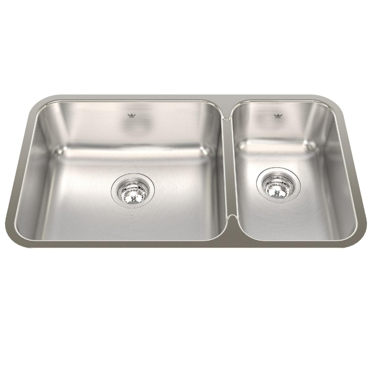 KINDRED QCUA1831R-8N Steel Queen 30.88-in LR x 17.75-in FB x 8-in DP Undermount Double Bowl Stainless Steel Kitchen Sink In Satin Finished Bowls with Silk Finished Rim