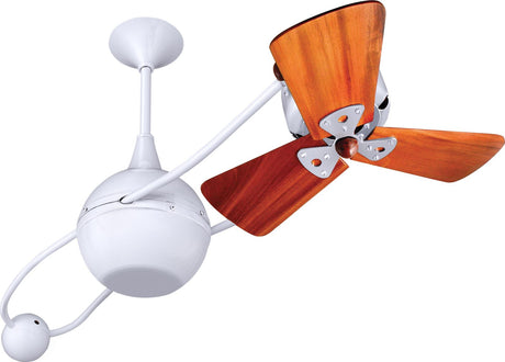 Matthews Fan B2K-WH-WD Brisa 360° counterweight rotational ceiling fan in Gloss White finish with solid sustainable mahogany wood blades.