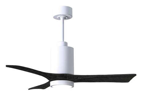 Matthews Fan PA3-WH-BK-42 Patricia-3 three-blade ceiling fan in Gloss White finish with 42” solid matte black wood blades and dimmable LED light kit 