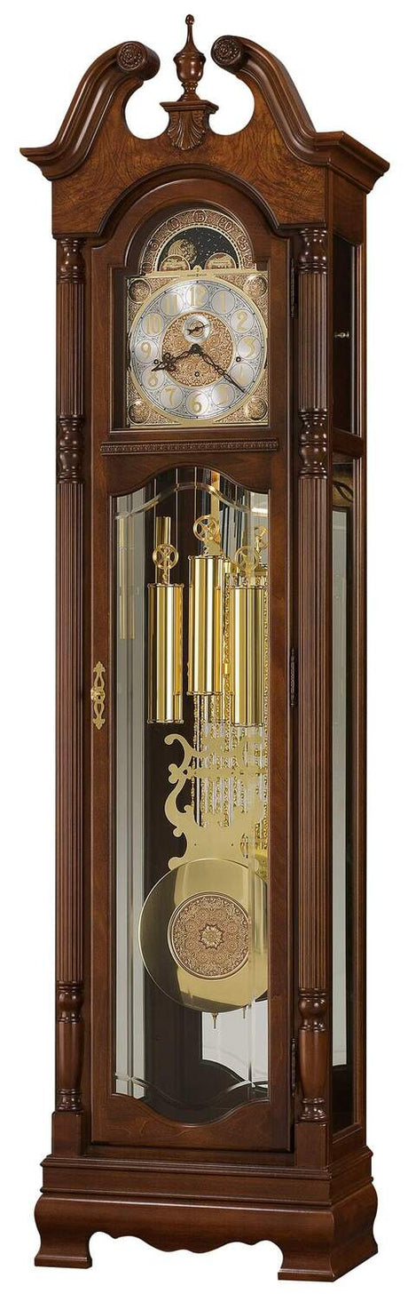 Howard Miller Baldwin Floor Clock 611-200 - Cherry Bordeaux Grandfather Vertical Home Decor with Illuminated Case & Cable-Driven Single-Chime Movement