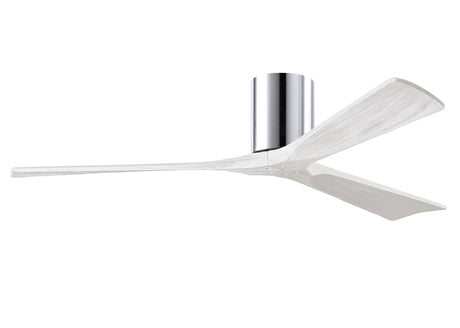 Matthews Fan IR3H-CR-MWH-60 Irene-3H three-blade flush mount paddle fan in Polished Chrome finish with 60” solid matte white wood blades. 