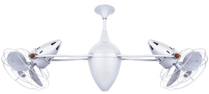 Matthews Fan AR-WH-MTL Ar Ruthiane 360° dual headed rotational ceiling fan in gloss white finish with metal blades.