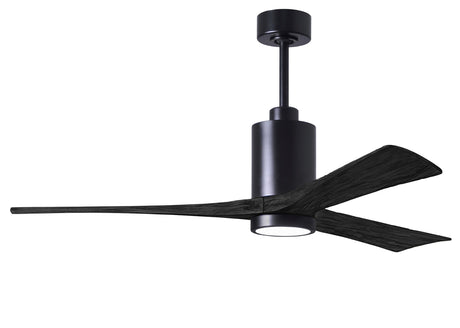 Matthews Fan PA3-BK-BK-60 Patricia-3 three-blade ceiling fan in Matte Black finish with 60” solid matte black wood blades and dimmable LED light kit 