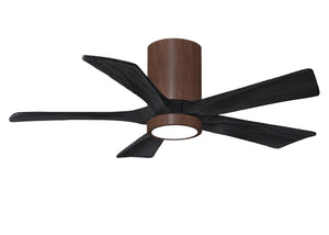 Matthews Fan IR5HLK-WN-BK-42 IR5HLK five-blade flush mount paddle fan in Walnut finish with 42” solid matte black wood blades and integrated LED light kit.