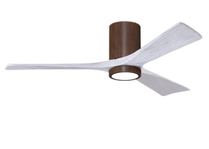 Matthews Fan IR3HLK-WN-MWH-52 Irene-3HLK three-blade flush mount paddle fan in Walnut finish with 52” solid matte white wood blades and integrated LED light kit.