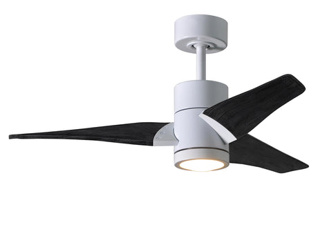 Matthews Fan SJ-WH-BK-42 Super Janet three-blade ceiling fan in Gloss White finish with 42” solid matte blade wood blades and dimmable LED light kit 