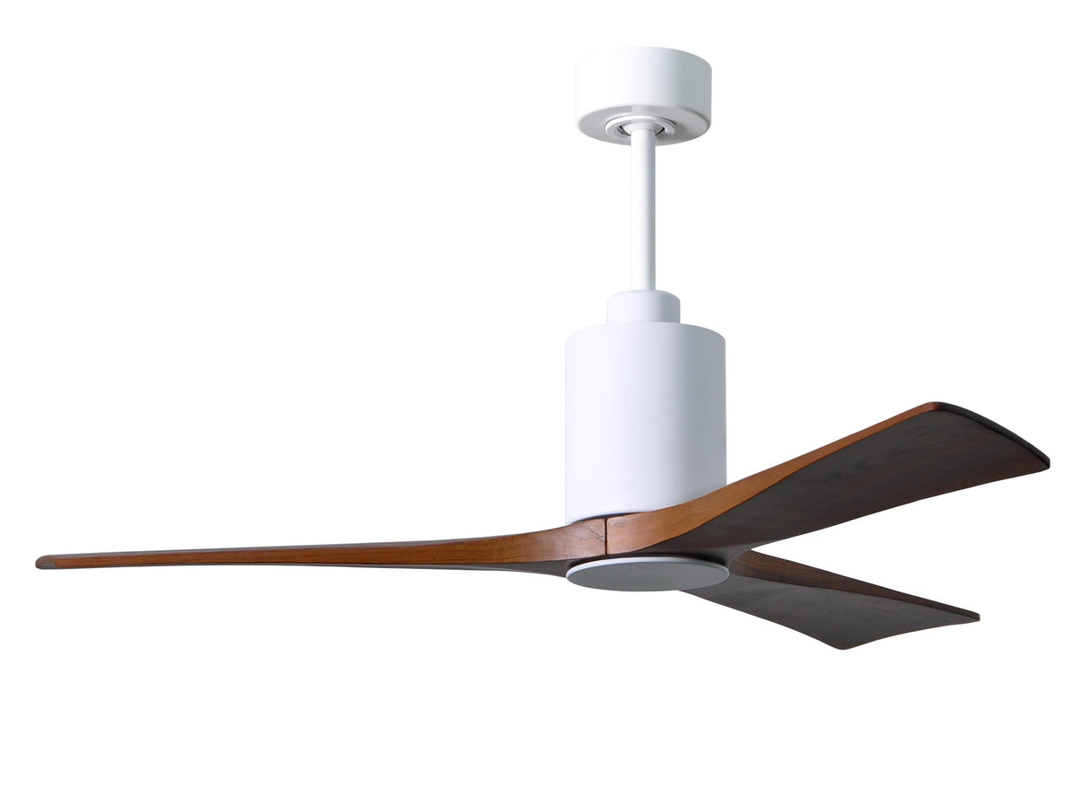 Matthews Fan PA3-WH-WA-52 Patricia-3 three-blade ceiling fan in Gloss White finish with 52” solid walnut tone blades and dimmable LED light kit 