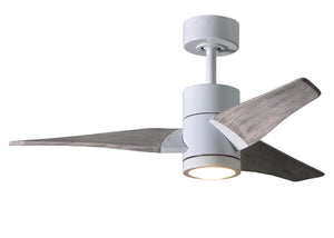Matthews Fan SJ-WH-BW-42 Super Janet three-blade ceiling fan in Gloss White finish with 42” solid barn wood tone blades and dimmable LED light kit 