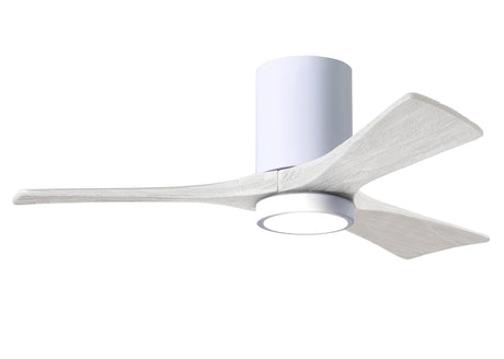 Matthews Fan IR3HLK-WH-MWH-42 Irene-3HLK three-blade flush mount paddle fan in Gloss White finish with 42” solid matte white wood blades and integrated LED light kit.