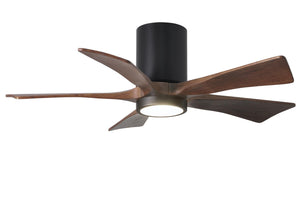 Matthews Fan IR5HLK-BK-WA-42 IR5HLK five-blade flush mount paddle fan in Matte Black finish with 42” solid walnut tone blades and integrated LED light kit.