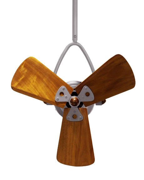 Matthews Fan JD-BN-WD-DAMP Jarold Direcional ceiling fan in Brushed Nickel finish with solid sustainable mahogany wood blades for damp  location.