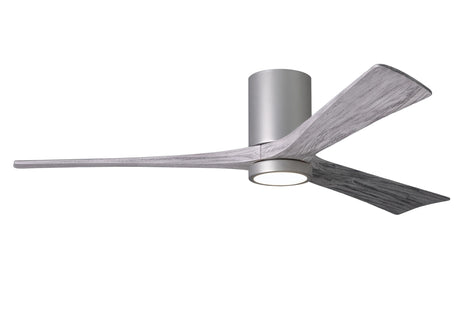 Matthews Fan IR3HLK-BN-BW-60 Irene-3HLK three-blade flush mount paddle fan in Brushed Nickel finish with 60” solid barn wood tone blades and integrated LED light kit.