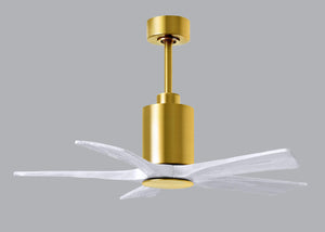 Matthews Fan PA5-BRBR-MWH-42 Patricia-5 five-blade ceiling fan in Brushed Brass finish with 42” solid matte white wood blades and dimmable LED light kit 