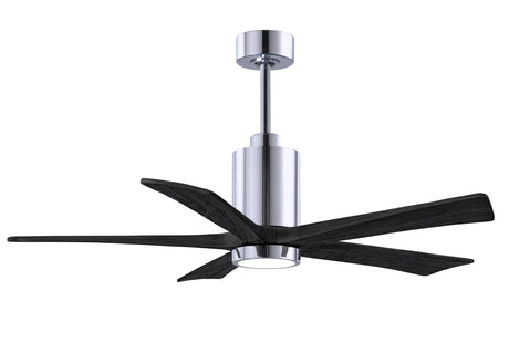 Matthews Fan PA5-CR-BK-52 Patricia-5 five-blade ceiling fan in Polished Chrome finish with 52” solid matte black wood blades and dimmable LED light kit 