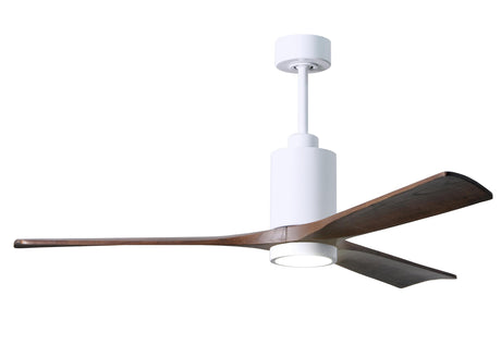 Matthews Fan PA3-WH-WA-60 Patricia-3 three-blade ceiling fan in Gloss White finish with 60” solid walnut tone blades and dimmable LED light kit 