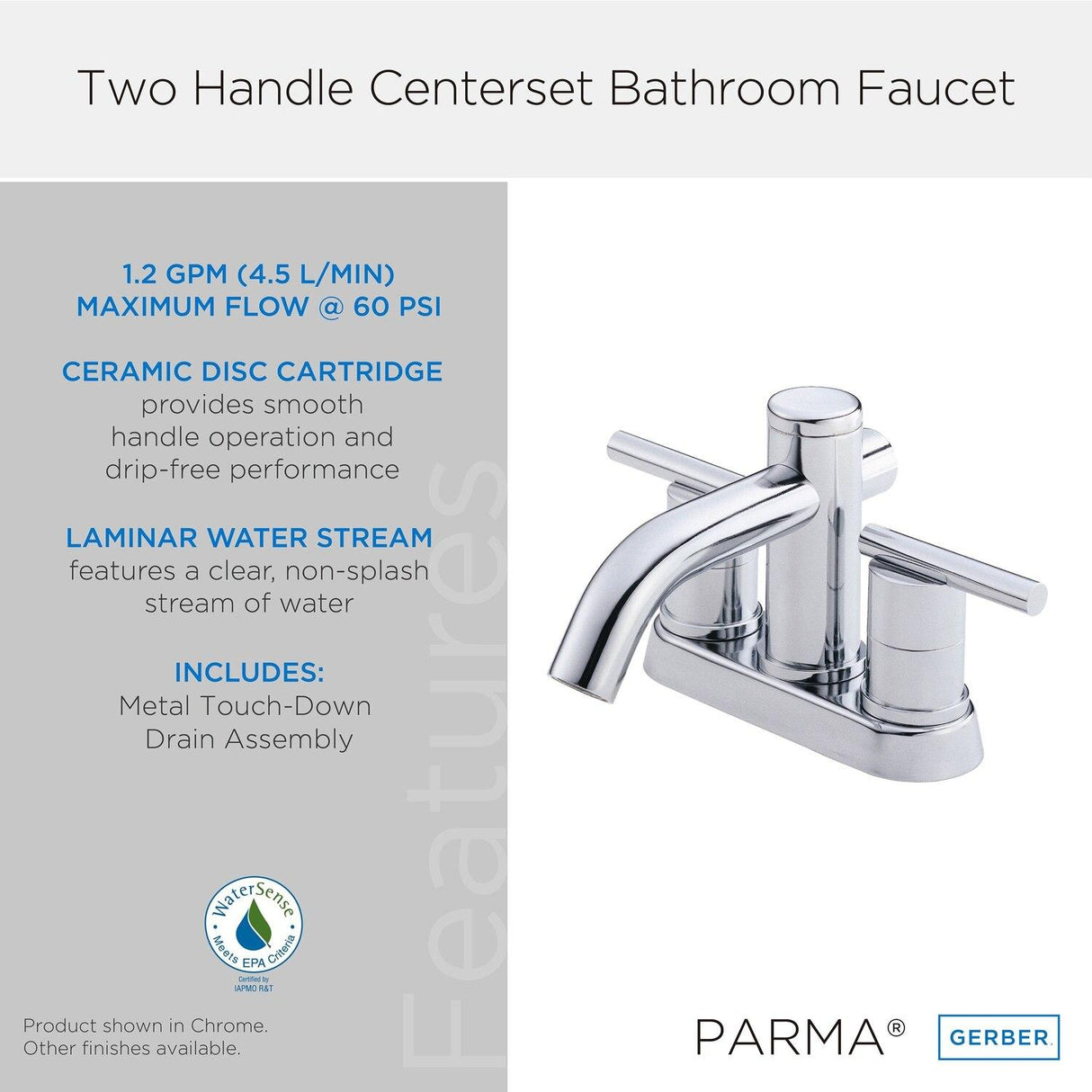 Gerber D301158BN Brushed Nickel Parma Two Handle Centerset Lavatory Faucet