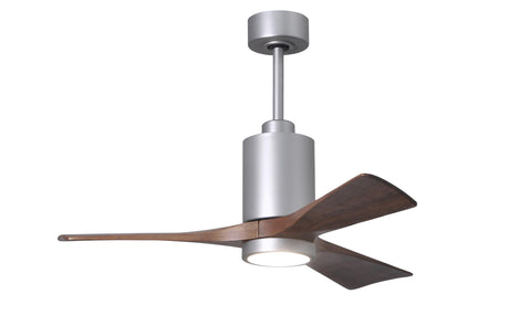 Matthews Fan PA3-BN-WA-42 Patricia-3 three-blade ceiling fan in Brushed Nickel finish with 42” solid walnut tone blades and dimmable LED light kit 