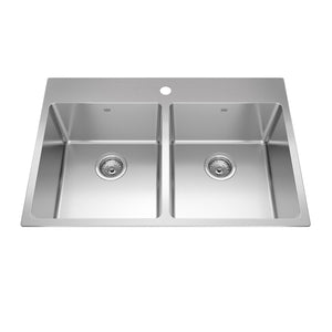 KINDRED BDL2233-9-1N Brookmore 32.9-in LR x 22.1-in FB x 9-in DP Drop in Double Bowl Stainless Steel Sink In Commercial Satin Finish
