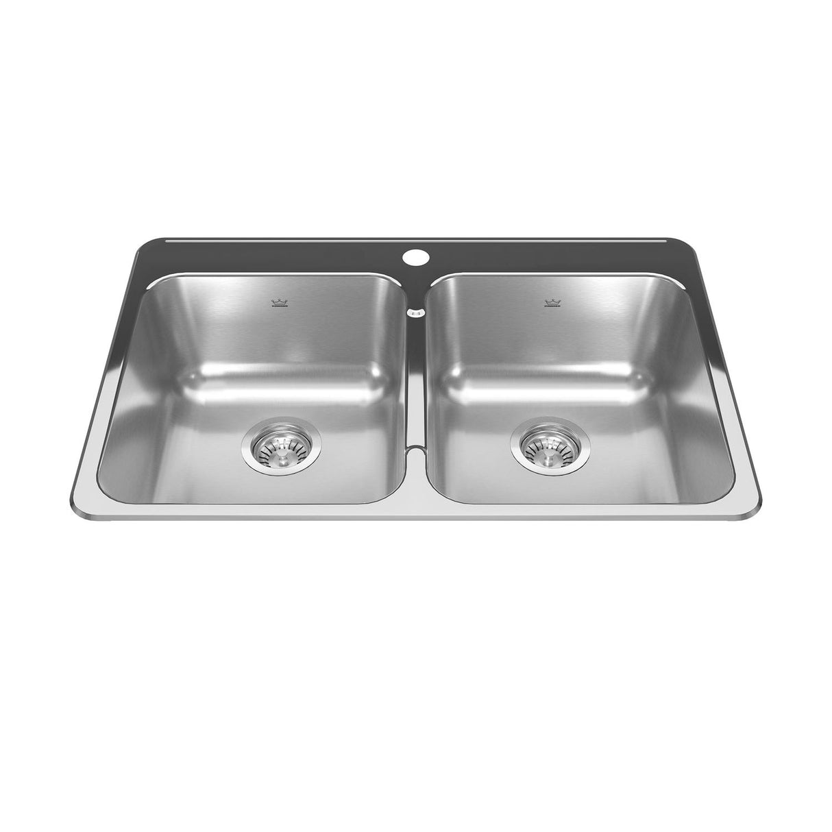 KINDRED RDL2031-1N Reginox 31.25-in LR x 20.5-in FB x 7-in DP Drop In Double Bowl 1-Hole Stainless Steel Kitchen Sink In Linear Brushed Bowls with Mirror Finished Rim