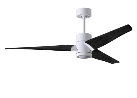 Matthews Fan SJ-WH-BK-60 Super Janet three-blade ceiling fan in Gloss White finish with 60” solid matte blade wood blades and dimmable LED light kit 
