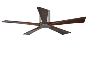 Matthews Fan IR5HLK-BN-WA-52 IR5HLK five-blade flush mount paddle fan in Brushed Nickel finish with 52” solid walnut tone blades and integrated LED light kit.