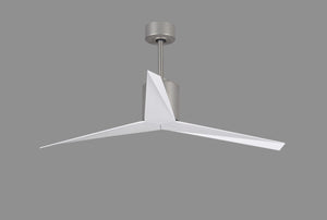 Matthews Fan EK-BN-WH Eliza 3-blade paddle fan in Brushed Nickel finish with gloss white all-weather ABS blades. Optimized for wet locations.