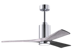 Matthews Fan PA3-CR-BW-52 Patricia-3 three-blade ceiling fan in Polished Chrome finish with 52” solid barn wood tone blades and dimmable LED light kit 