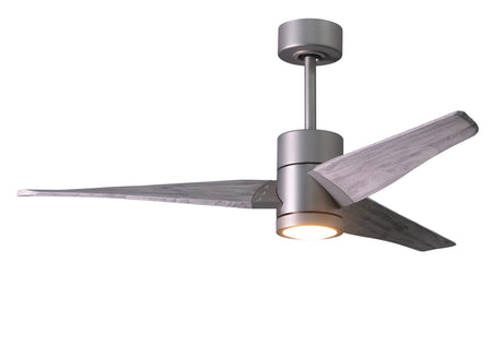 Matthews Fan SJ-BN-BW-52 Super Janet three-blade ceiling fan in Brushed Nickel finish with 52” solid barn wood tone blades and dimmable LED light kit 