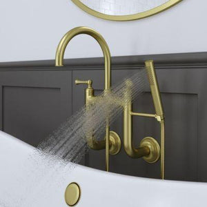 Pfister Brushed Gold Wall Mount 2-handle Tub Filler With Hand Shower LG6-3TBBG
