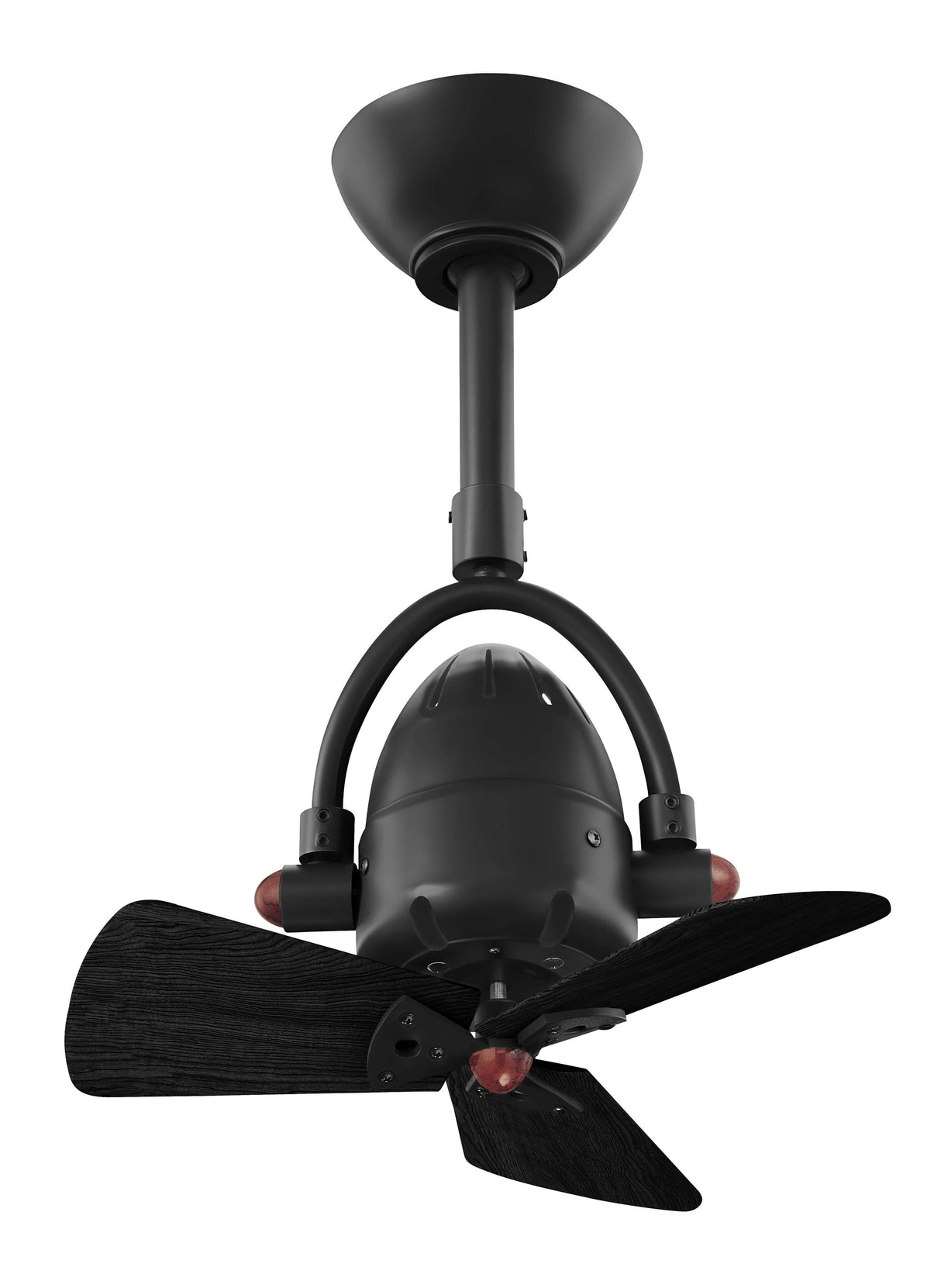 Matthews Fan DI-BK-WDBK Diane oscillating ceiling fan in Matte Black finish with solid matte black wood blades.