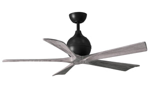 Matthews Fan IR5-BK-BW-52 Irene-5 five-blade paddle fan in Matte Black finish with 52" solid barn wood tone blades.