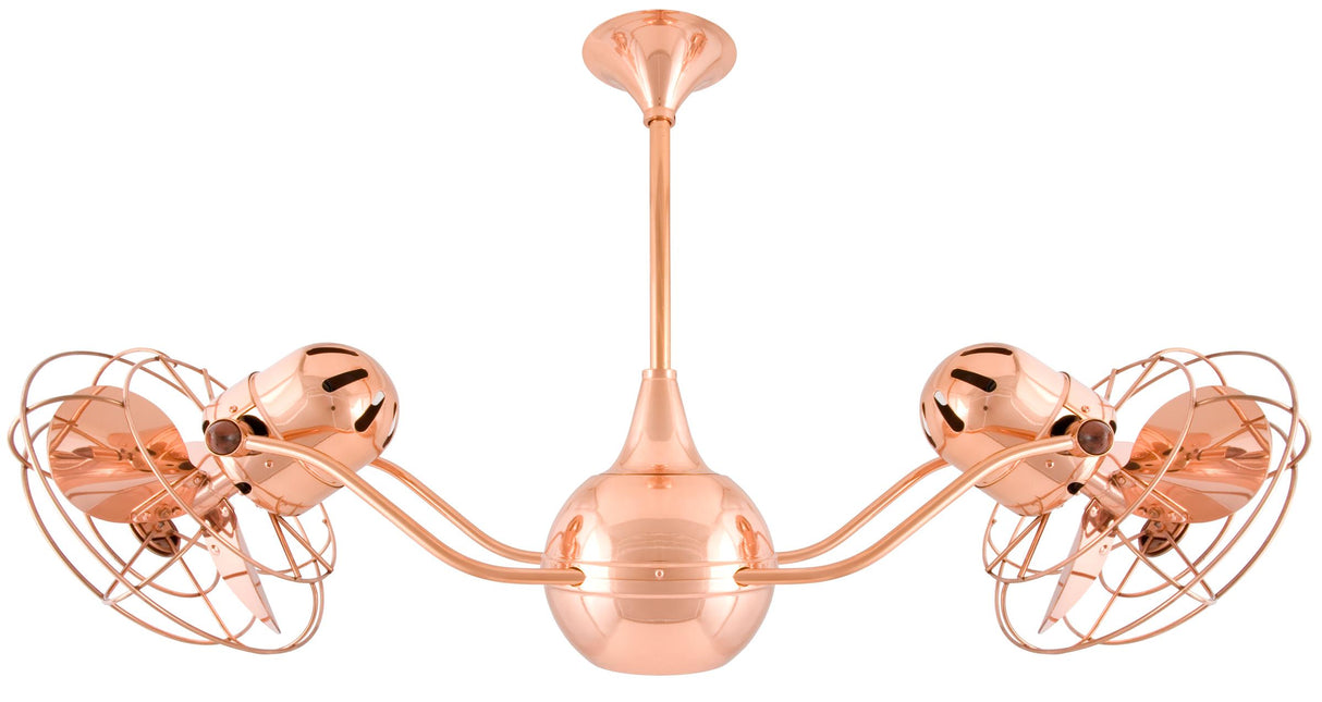 Matthews Fan VB-CP-MTL Vent-Bettina 360° dual headed rotational ceiling fan in polished copper finish with metal blades.