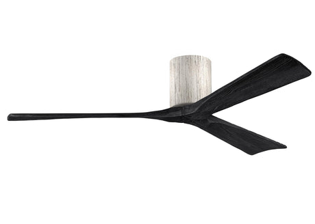 Matthews Fan IR3H-BW-BK-60 Irene-3H three-blade flush mount paddle fan in Barn Wood finish with 60” solid matte black wood blades. 