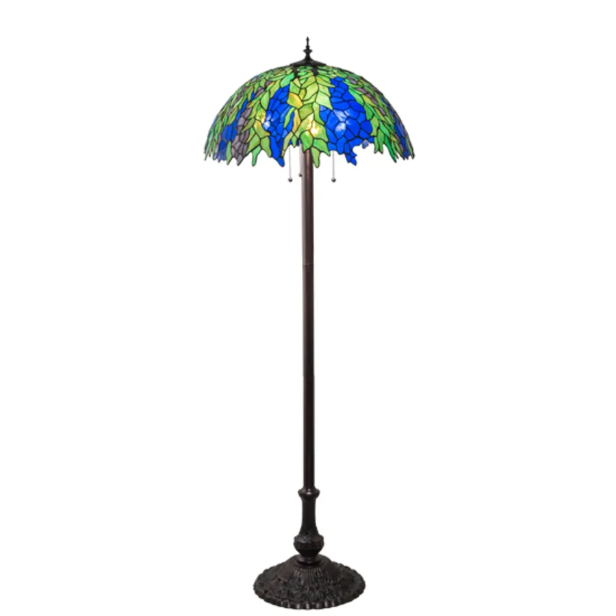 Meyda Tiffany Honey Locust 3-Light Buffet Floor Lamp - Mahogany Bronze (Showroom Display for Sale)