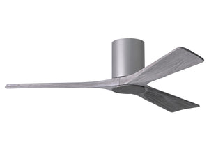 Matthews Fan IR3HLK-BN-BW-52 Irene-3HLK three-blade flush mount paddle fan in Brushed Nickel finish with 52” solid barn wood tone blades and integrated LED light kit.