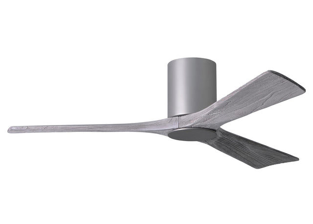 Matthews Fan IR3HLK-BN-BW-52 Irene-3HLK three-blade flush mount paddle fan in Brushed Nickel finish with 52” solid barn wood tone blades and integrated LED light kit.